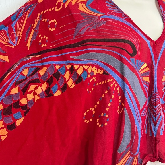 Free People - Beneath The Sea Red Boho V Neck Lightweight Blouse Size XS - Picture 5 of 11